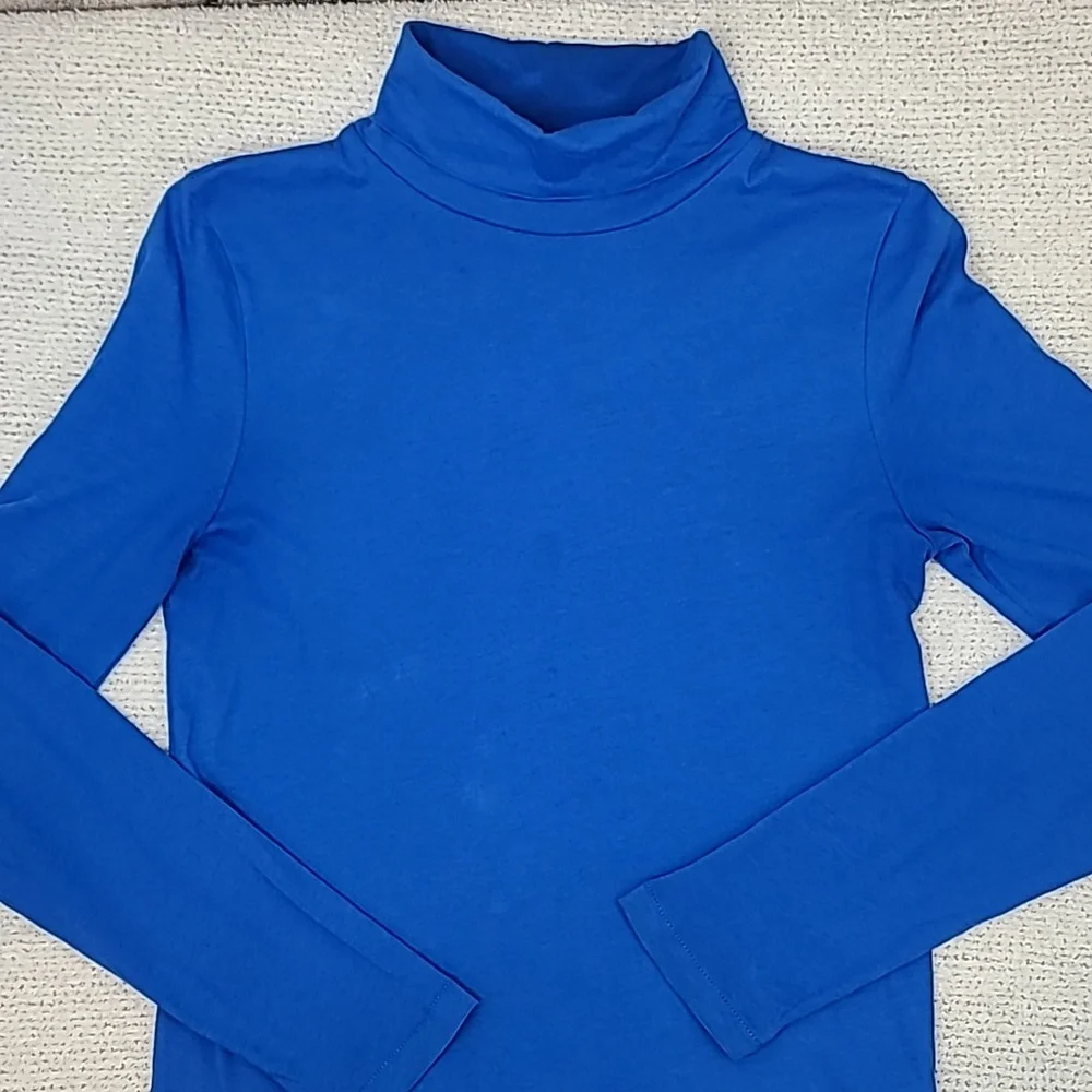 J Crew Long Sleeve Ultra Thin Relaxed Straight Tissue Turtleneck Top Royal Blue